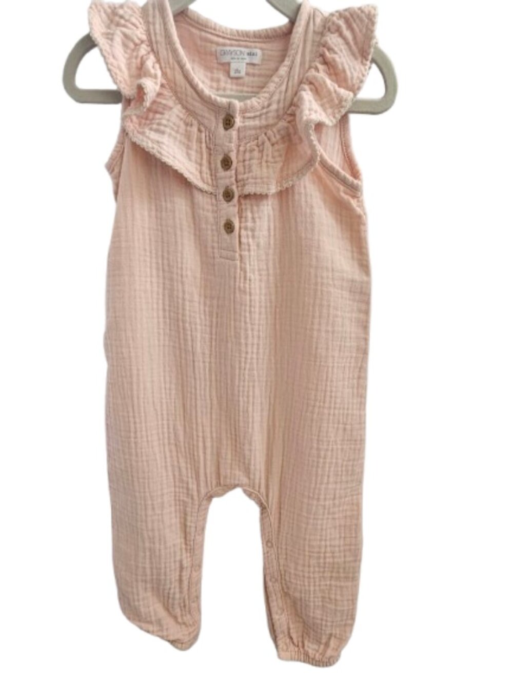 Grayson Mini Baby Girls Pink Muslin Ruffle Romper SZ 18M